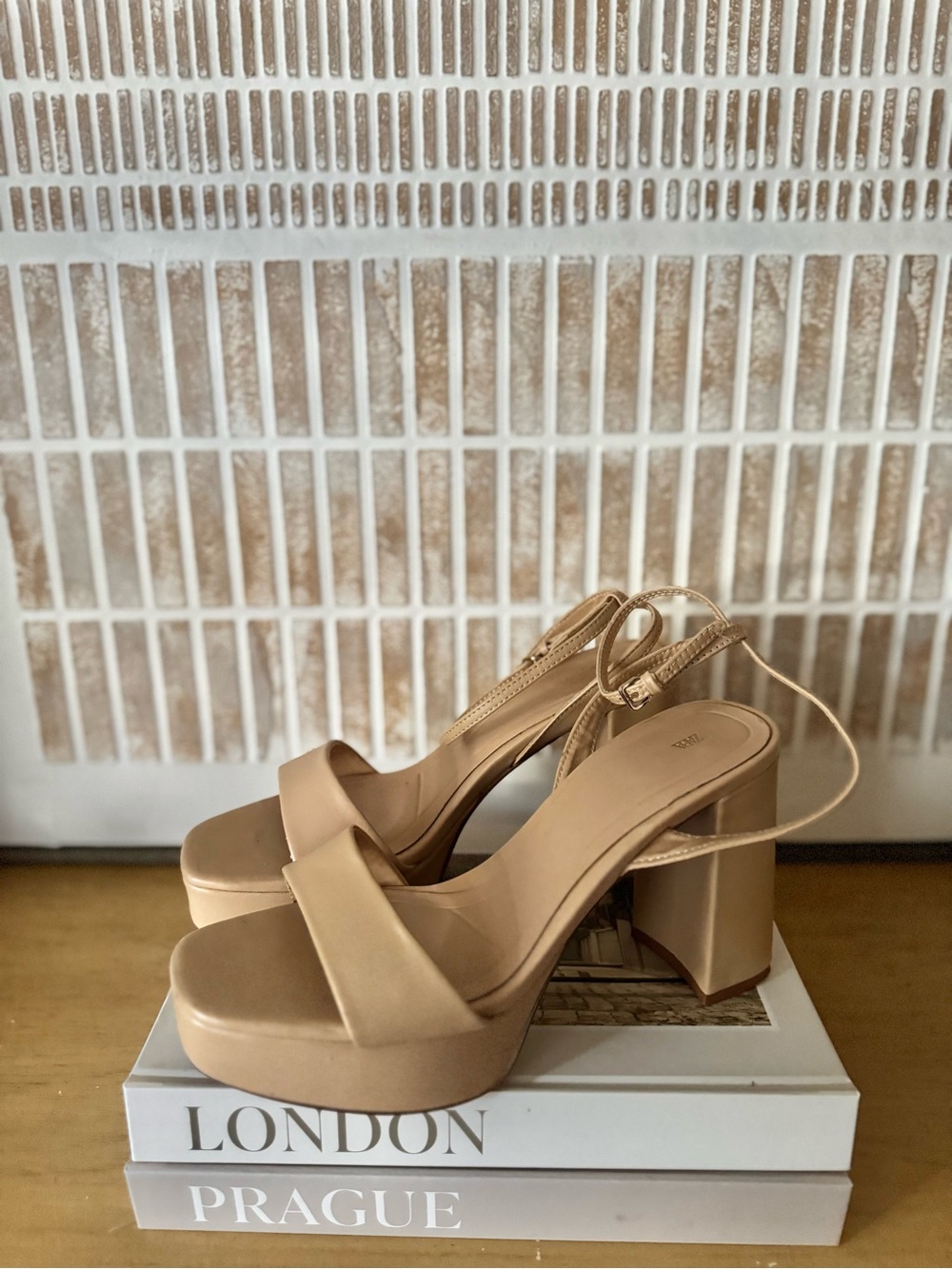 ZARA Platform Block Heel Sandals in Nude - Size 38
